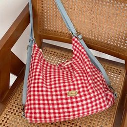 Xiuya – sac à bandoulière rouge à carreaux avec cordon de serrage pour femmes, élégant, décontracté, Style collégial, grande capacité, sac à dos mignon et doux, mode Harajuku 2024