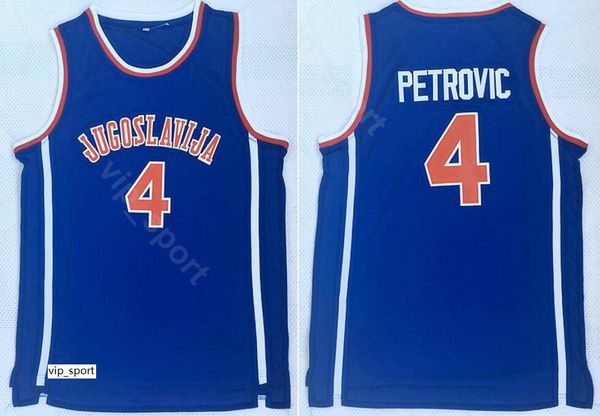 Drazen Petrovic 4 Hommes College Basketball Jugoslavija Jersey Vente Université Team Bleu Respirant pour les fans de sport Excellente qualité