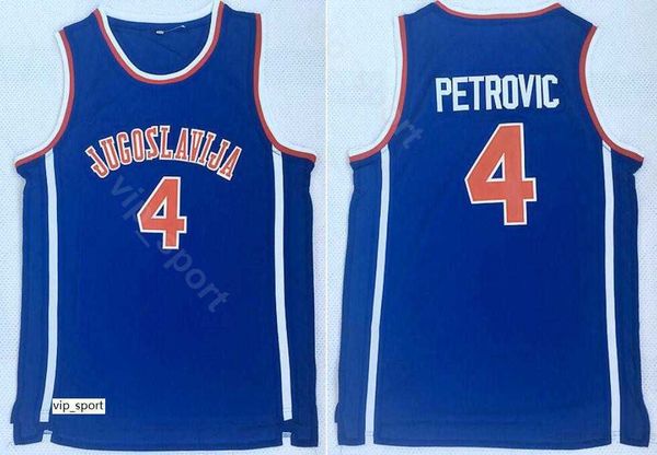 Drazen Petrovic Maillots 4 Hommes Collège Basketball Jugoslavija Maillots Vente Équipe Universitaire Bleu Respirant Pour Les Fans De Sport Excellente Qualité