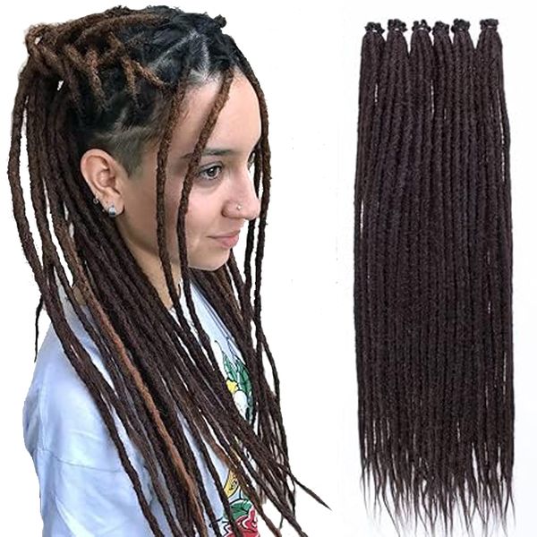 Extensiones de rastas de 24 pulgadas, extensiones de rastas sintéticas de color marrón chocolate, extensiones de rastas estilo bohemio.