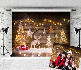 Dream 7x5ft Toile de fond en bois de Noël à paillettes cerf Bokeh étoiles décor arrière-plans de photographie pour enfants fête de Noël accessoire de studio de séance photo