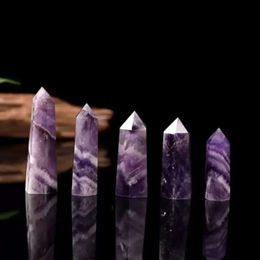 Droom Amethist Crystal Quartz Pilaar vermogen Tower Arts Ornament Mineral Healing Wands Reiki Natural Six-Sided Energy Stone Transport Gas
