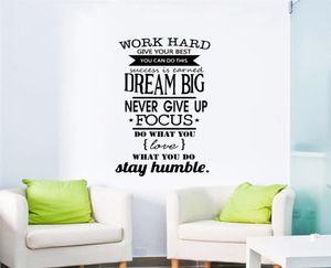 Dream Big Never Give Up Quotes Work Hard Sentences vinyl muursticker muurschildering slaapkamer decor behang kantoor klaslokaal decoratie6224642