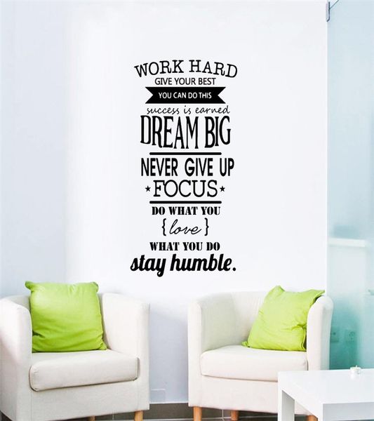 Dream Big Never Abanding Quotes Work Phrases Hard Sentend Vinyl Wall Sticker Mural Coundroom Decter Paper Paper Bureau Décoration de classe 8166375