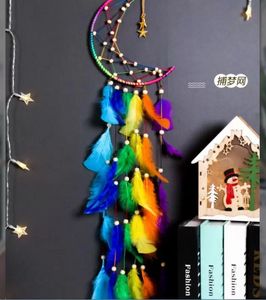 Dream Catcher Festival Gift Handmade Half Circle Moon Design Art Crafts Dreamcatcher Feather Hanging Star Home Muur Decoratie Ornament FY3799 C1208
