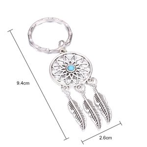Porte-clés capteur de rêves fleur ronde avec pendentif plume porte-clés bricolage cadeau fait main pour cadeaux d'anniversaire ou de fête