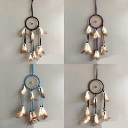 Hanging Hangers Dream Catcher Plume Wind Chime Circular Ring Art Widget Feathers Craft Ornament Manual S Wall Decoration Personality 4CP F2
