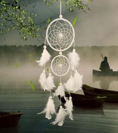 Filet de plumes blanches attrape-rêves avec 2 anneaux, artisanat attrape-rêves pour suspendre des accessoires de décoration, cadeaux d'anniversaire 4365748