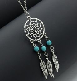 Dream Catchers colliers ras du cou ailes d'argent vintage plume feuille pendentif turquoise collier réglable pour les femmes Fashion Jewel4442748