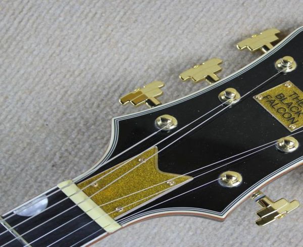 Guitare de rêve Black Falcon G6120 Semi Hollow Body Jazz Electric Guitar Gold Sparkle Boding Ebony Fingerbaord Bigs Tremolo B7413528