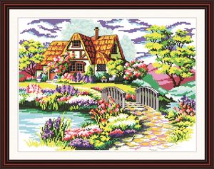 Dream house garden home decor painting ,Handmade Cross Stitch Embroidery Needlework sets counted print on canvas DMC 14CT /11CT