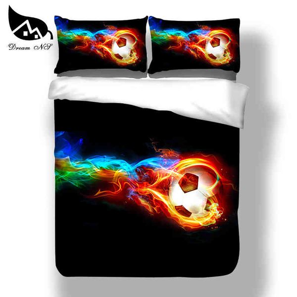 Dream Ns 2/3 Uds. Juego de cama de fibra de poliéster y algodón con estampado 3d de agua y fuego con diseño de fútbol, almohada, funda de edredón, Textiles para el hogar