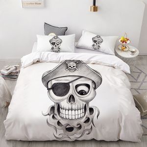 Dream ns Black White Skull Match Style 3pcs Litteur Ensemble de literie Queen Size Tize Coup de couette Ensembles de lits en polyester