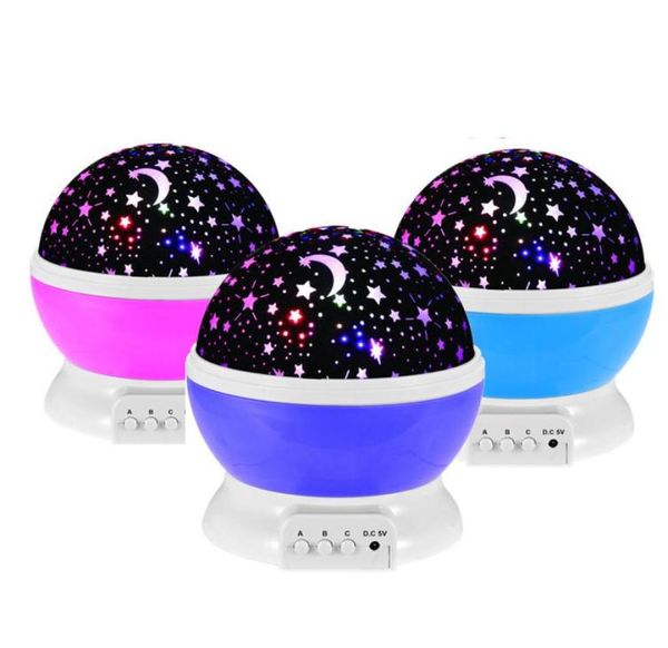 Lámpara de proyección giratoria de ensueño Luz nocturna LED romántica Sky Moon Star Master Proyector USB 3V Niños Bebé Iluminación para dormir Sala de estar5362441