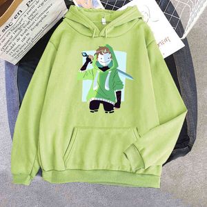 Sueño Smp sudaderas con capucha hombre divertido dibujo animado verde niño sonrisa niños tomar la espada patrón sudadera Unisex Harajuku Casual pulóver Tops G1019