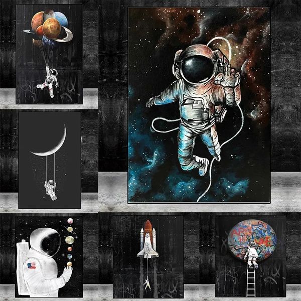 Rêve étoiles toile peinture astronaute espace affiche imprime mur Art photos pour salon chambre de garçon décor à la maison cadeau pour ami w06