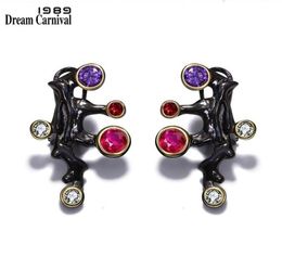 DreamCarnival 1989 gotisch ontwerp lange Stud Earring paars rood CZ steen Vintage zwarte kleur Mujeres Pendientes Brincos E07 2106162148367