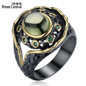 DreamCarnival 1989 Neo-Gothic Ronde Groen Zirconia Vintage Ring voor Vrouwen Zwart Goud Kleur Elegante Sieraden Anillos Mujer WA11484