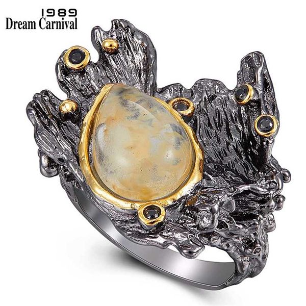 DreamCarnival1989 Amazing Women Rings Pierre Brute Mariage Fiançailles Bijou Fort Caractère Water Melon Zircon Gun Couleur WA11787 211217