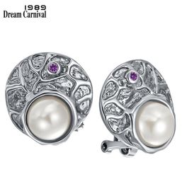 DreamCarnival1989 Boucles d'oreilles rondes délicates pour femmes simulées perle Barroco Antique femme bijoux violet Zircon WE3997 210619997616