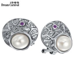 Dreamcarnival1989 Boucles d'oreilles de goujon rondes délicates pour femmes simulées perle barroco antique bijoux femelle zircon purple we3997 210614509827