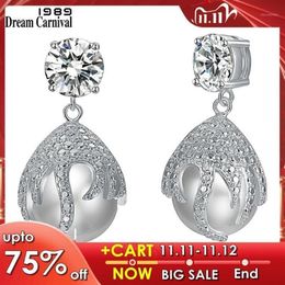 DreamCarnival1989 boucles d'oreilles de luxe pour femmes boucle d'oreille femme couleur Rhodium élégant balancent perle bijoux de mariage WE4245q