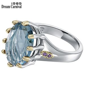 DreamCarnival1989 Anillo de boda solitario de circón azul polvoriento para mujer Joyería nupcial de corte delicado WA11876BL 211217