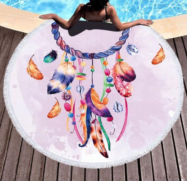 Dreamcatcher Round Beach serviette de douche microfibre serviettes de bain pique-nique couverture de châle de baignade d'été de la plage de tassel3550576149151