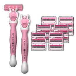 DreamGenius scheerapparaten voor vrouwen die scheren, 6 mesjes, inclusief 2 handvatten en 19 navullingen, Value Shaver Pack, antislip reistas, roze