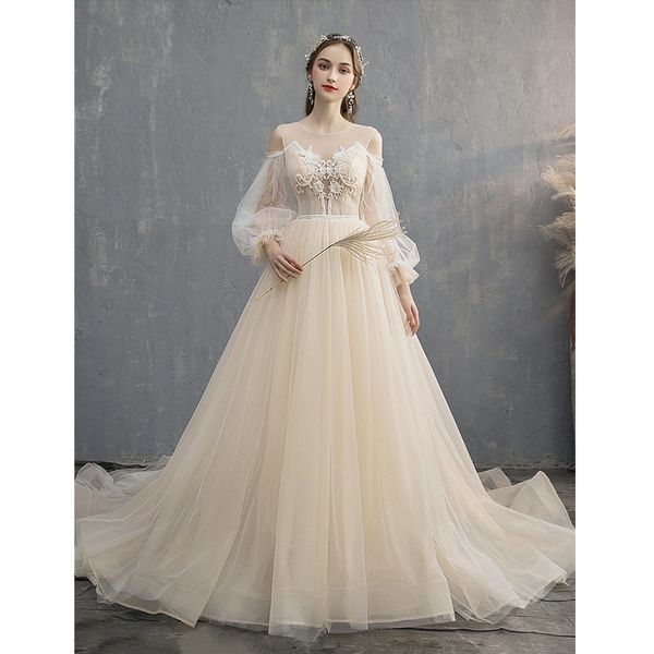 Rêver Boho Juliette Manches Longues Princesse Robes De Mariée 2020 Nude Broderie Plissée Drapée Berta Robe De Mariée Réception Robes De Mariée