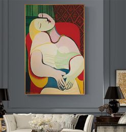 Femme qui rêve de Picasso, peintures sur toile abstraites, reproductions, affiches d'art mural impressionnistes et impressions pour décoration de salon, 1250245