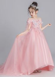 Vestido de niña de flores con apliques de tul rosa de ensueño, vestidos de fiesta/cumpleaños para niña, falda personalizada SZ 2-12 D319029