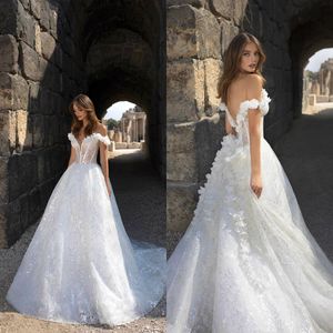 Vestido de novia de ensueño de una línea, un hombro, apliques sin espalda, lentejuelas, tul, flores hechas a mano, vestidos de novia, tren de barrido, vestidos de novia bohemios