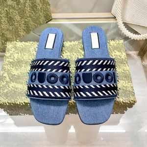 Designer sandalen luxe vintage slippers lichtblauw strand dames casual platte schoenen zomer herfst muilezels script logo denim dia sandaal maat 35-41