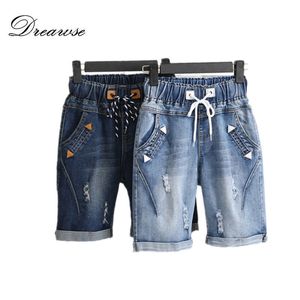 Dreawse Femmes Shorts Plus La Taille 5XL Harem Pantalon D'été Jeans Déchirés Pantalon Court Casual Lace Up Capris Large Jambe Denim Shorts 2417 T200701