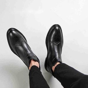 Dres Schoen Classy Chelsea Boot Mannen Dressing Schoenen Platte Neus Zwarte Enkel Bruiloft Vintage Brogue Schoen Man 220723