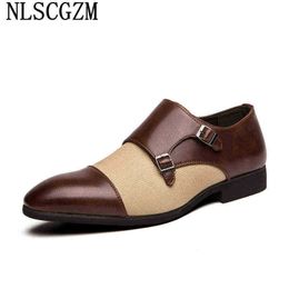 Dres Shoe Double Monk Belt Men Loafer Shoe Traje de lujo para 2022 Brown Sapato De Couro Masculino Chausure 220723