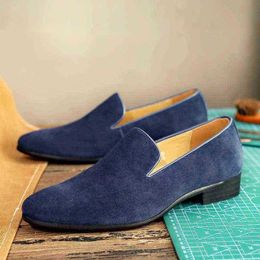Dres zapato tacones altos calidad hombres vestir zapato casual gamuza mocasín azul suave ocio masculino formal zapatos de mujer 220723