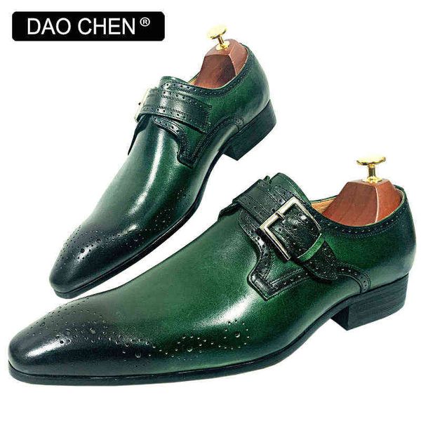 Dres chaussure marque de luxe hommes mocassins moine sangle chaussure en cuir véritable mode noir vert bureau mariage décontracté 220723