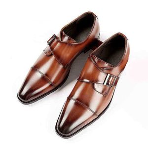 Dres chaussure carré nez boucle hommes robe chaussure en cuir costume lourd luxe britannique mariage bureau chaussures à talons hauts 220723
