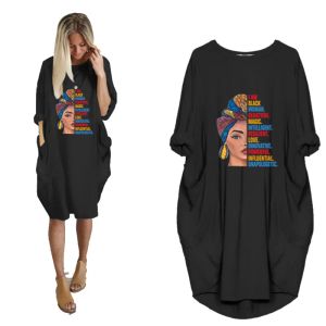 Robe 100% coton mode robe africaine pour femmes poche je suis femme noire belles lettres imprimer t-shirt robes femmes haut femme hauts