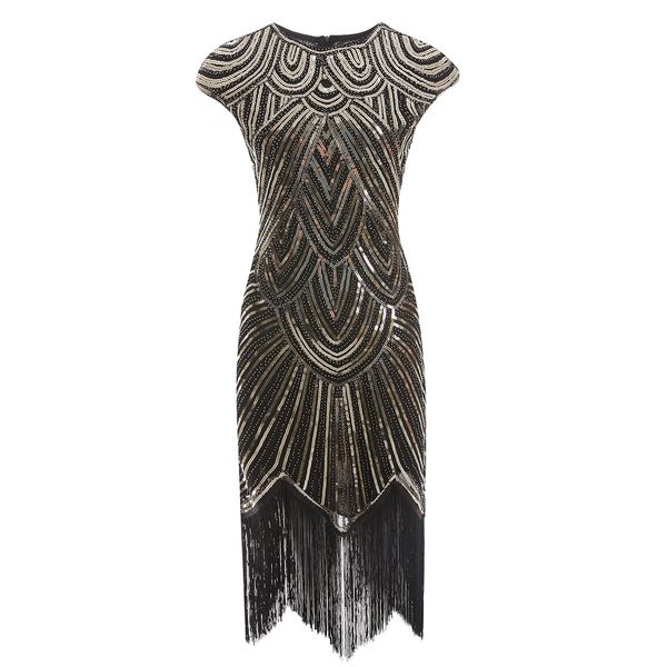 Robe 1920 S Great Gatsby Sequins robe Oneck Tassels bodycon perle Party Robe Flapper Long Robes plus taille Vestido