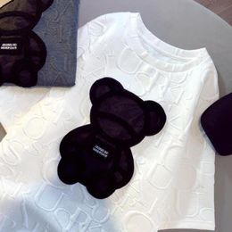 Robe 2021 Mode d'été Femmes Manches courtes Col rond Lettres élégantes Ours Imprimer Chic T-shirt surdimensionné Casual Tops amples Camiseta
