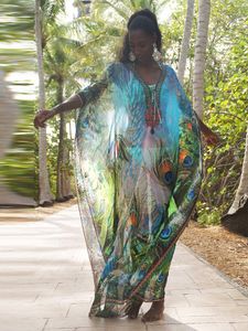 Robe 2022 Multicolore Bohemian Floral imprimé Vneck mousseline de mousseline de mousseline longue robe de plage d'été Femmes plagewear maxi robes Q1041