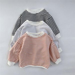 Jurk 2023 Herfst Nieuwe Baby Lange Mouw Gestreept Sweatshirt Kinderen Casual Hoodie Jongens Meisjes Katoenen Sweatshirt Baby Trui