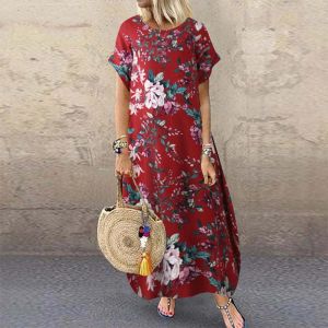 Robe d'été à la mode pour femmes, tenue de plage imprimée, décontractée, manches courtes, Maxi, motif Floral, 2023