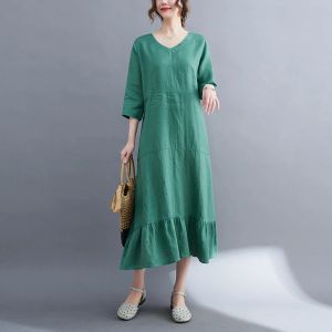 Vestido 2023, recién llegado, cuello en V, estilo coreano, mezcla de algodón, vestido de verano para niña Mori, vestido de trabajo de dama de oficina, vestido informal para mujer