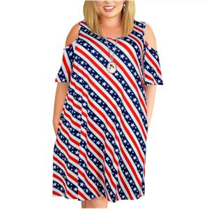 Jurk 2023 Nieuwe off -schouder mini -jurk vrouwen korte mouw met zakken casual losse jurk big size 3xl9xl streep print dress vestidos