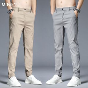 Jurk 2023 Zomer Casual Broek Mannen Dunne Stretch Slim Fit Elastische Taille Katoen Business Klassieke Koreaanse Broek Mannelijke Kaki Grijs 2838