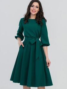 Robe 2023 Robe d'été robe vintage de femmes manches longues à manches longues élégantes en dentelle de couleur unie nouvelle robe maxi verte pour femmes